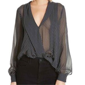 Joie Sheer Silk Blouse in Black Polka Dot Size XS
